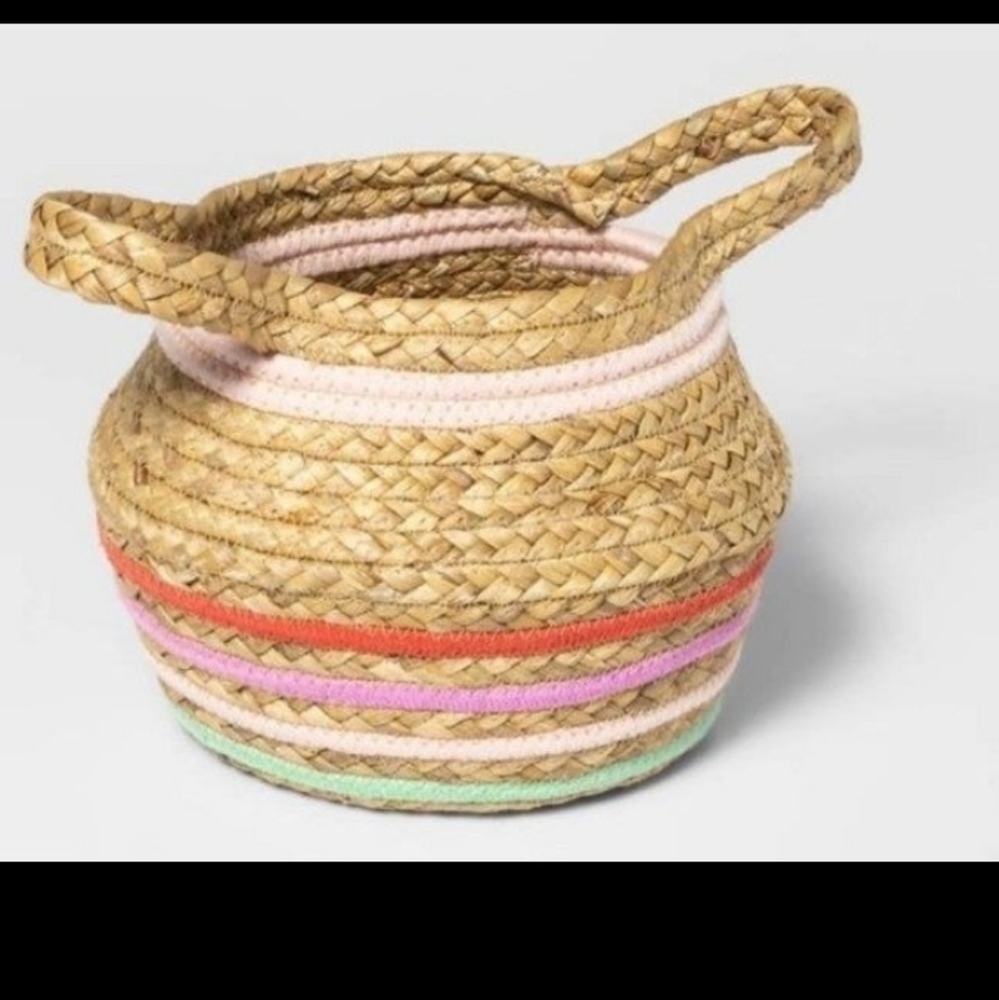 NWT Pillowfort Large Water Hyacinth & Coiled Rope, Collapsible Stripe Bins x2